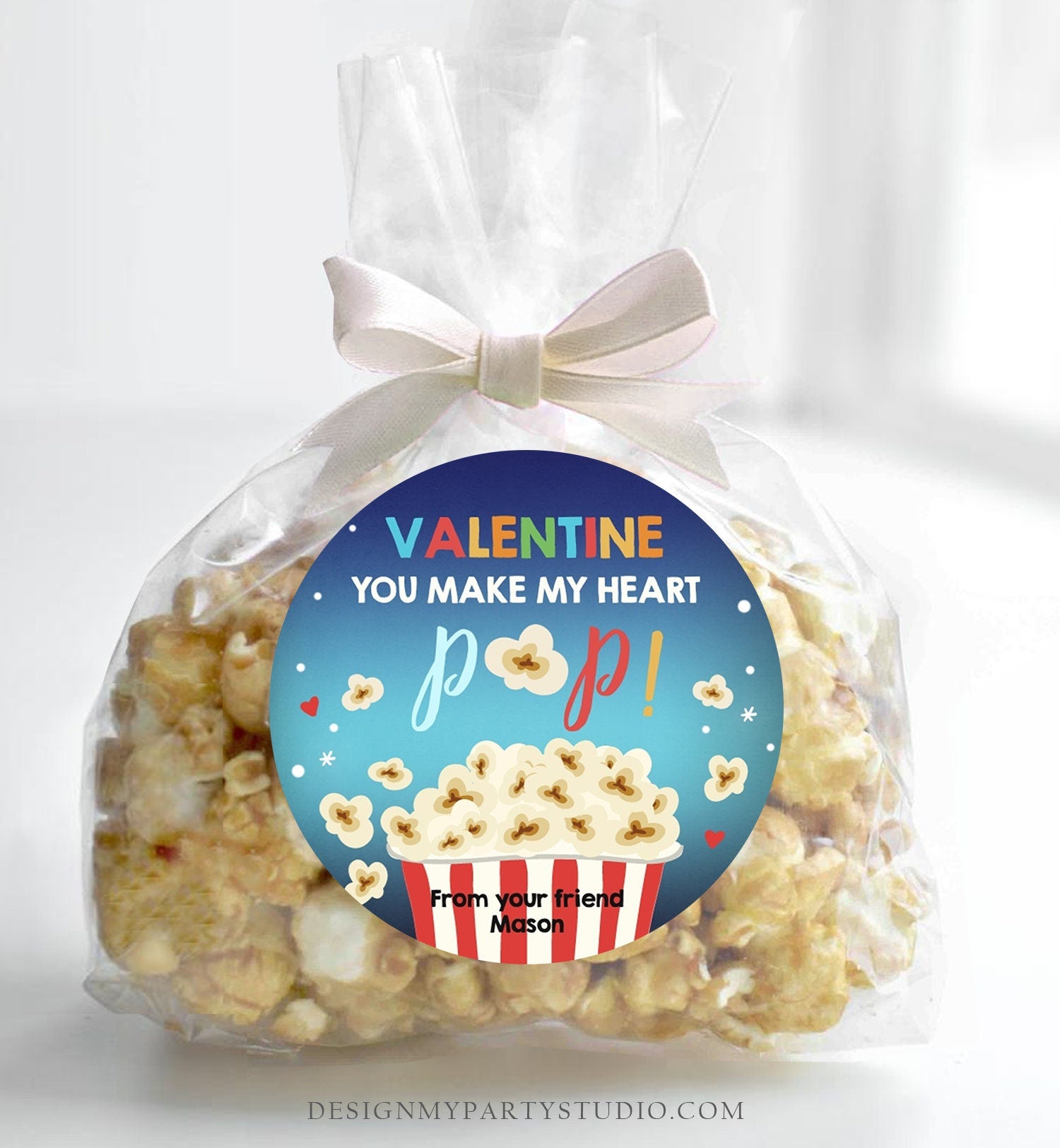 Editable Popcorn Valentine's Day Tag You Make my Heart Pop Sticker Valentines Day Card for Kids School Class Tag Digital PRINTABLE 0367 0370