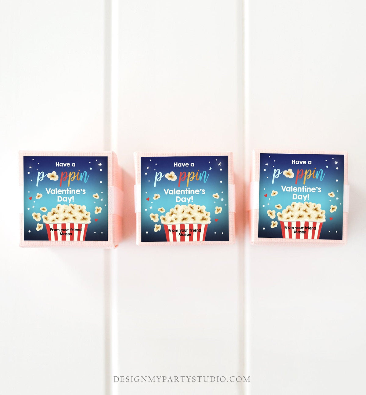 Editable Popcorn Valentine&#39;s Day Tag Poppin&#39; Sticker Valentines Day Card for Kids School Class Gift Tag Digital PRINTABLE 0367 0370