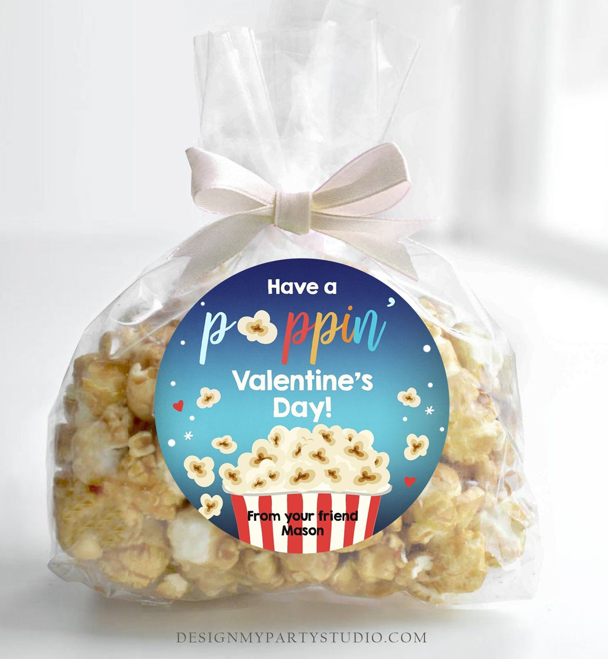 Editable Popcorn Valentine&#39;s Day Tag Poppin&#39; Sticker Valentines Day Card for Kids School Class Gift Tag Digital PRINTABLE 0367 0370