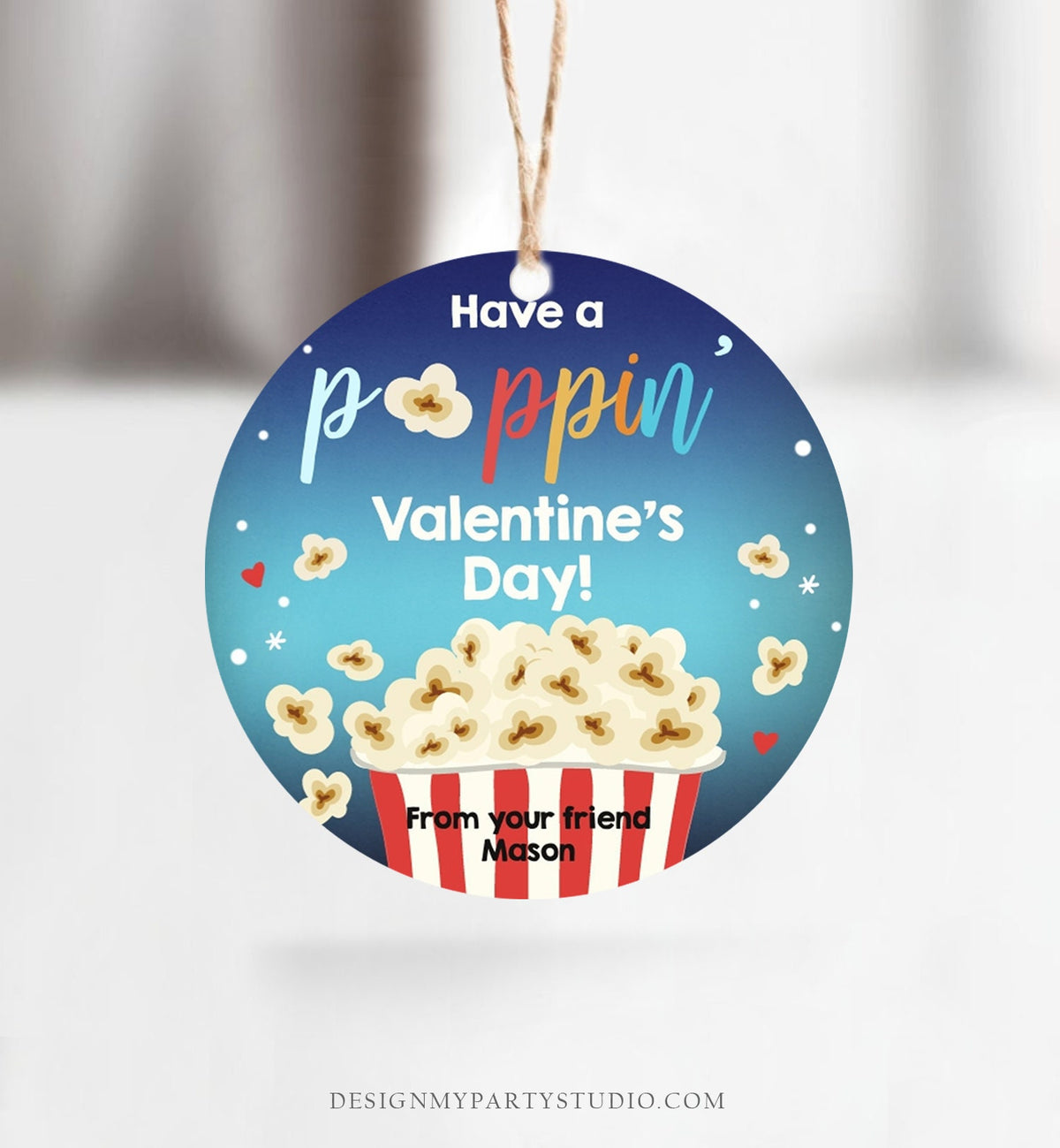 Editable Popcorn Valentine&#39;s Day Tag Poppin&#39; Sticker Valentines Day Card for Kids School Class Gift Tag Digital PRINTABLE 0367 0370