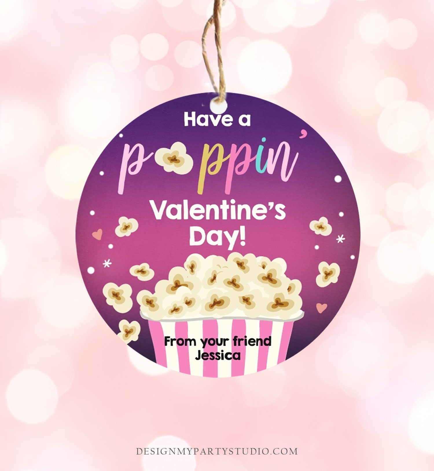 Editable Popcorn Valentine's Day Tag Poppin' Sticker Valentines Day Card for Kids School Class Gift Tag Digital PRINTABLE 0367 0370