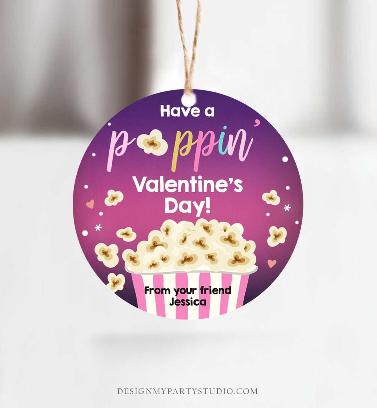Editable Popcorn Valentine&#39;s Day Tag Poppin&#39; Sticker Valentines Day Card for Kids School Class Gift Tag Digital PRINTABLE 0367 0370