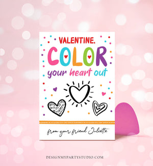Editable Valentine's Day Crayon Card Color Your Heart Out Valentines Day Card for Kids Printable Personalized Digital PRINTABLE 0370