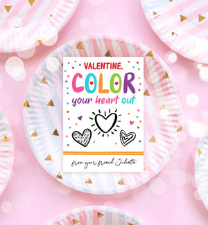 Editable Valentine's Day Crayon Card Color Your Heart Out Valentines Day Card for Kids Printable Personalized Digital PRINTABLE 0370