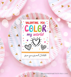 Editable Valentine's Day Crayon Card You Color My World Valentines Day Card for Kids Coloring Printable Personalized Digital PRINTABLE 0370