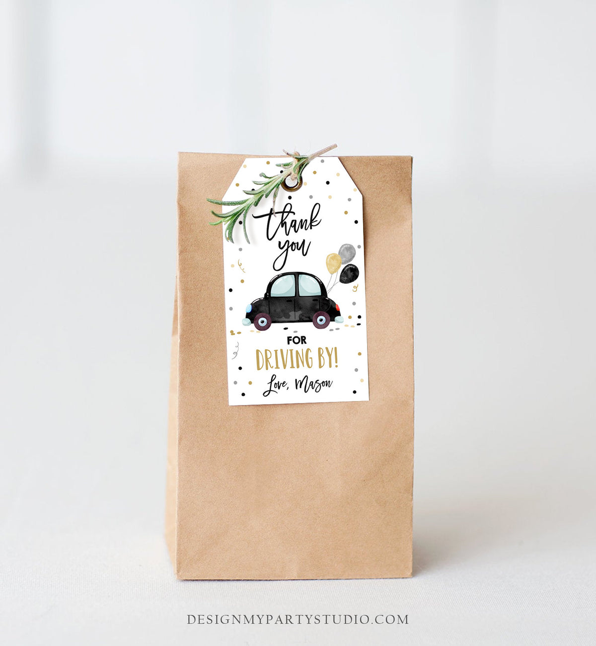 Editable Drive By Favor Tag Birthday Parade Drive Through Favors Party Thank You Gift Quarantine Black Car Corjl Template Printable 0333