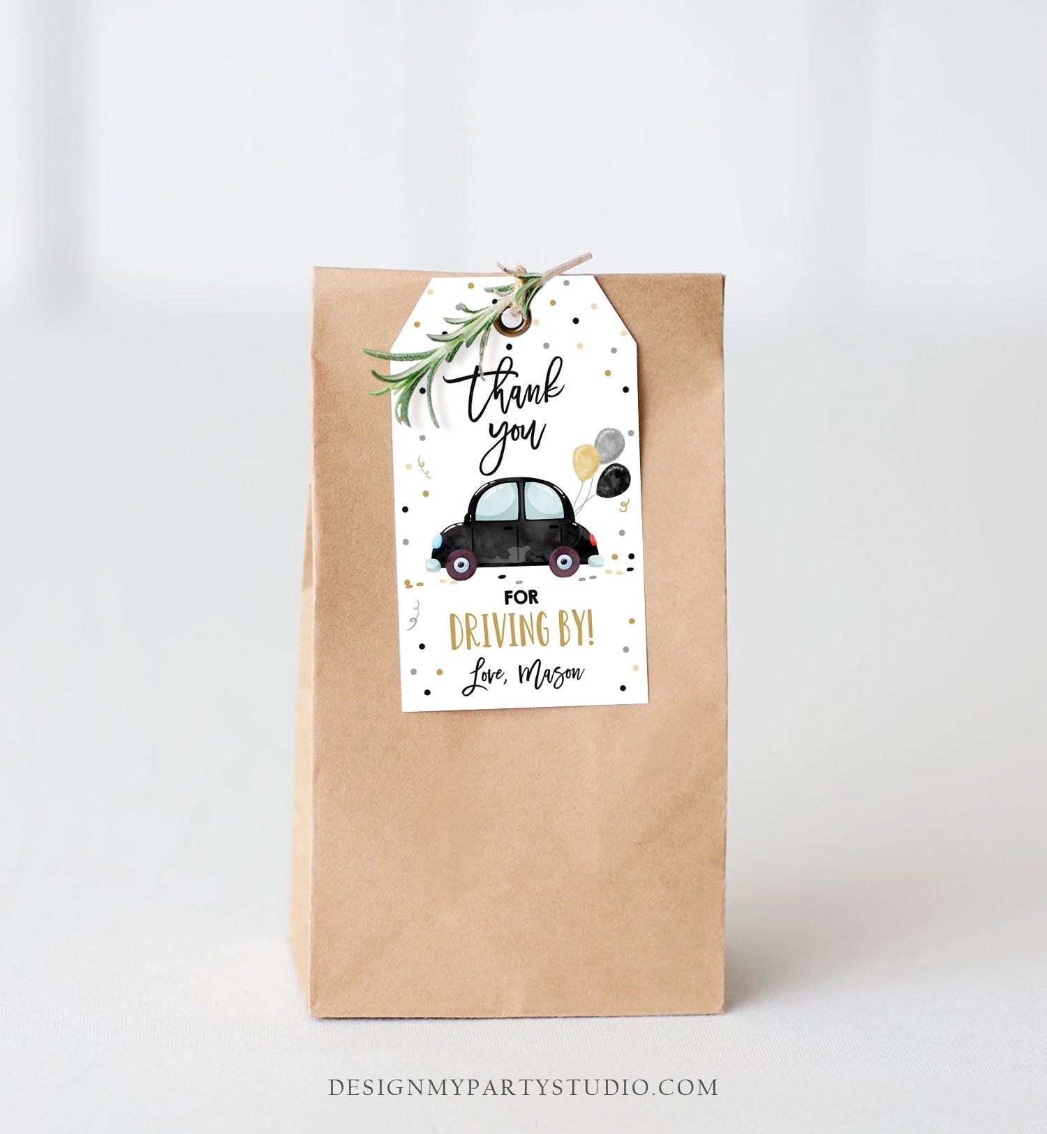 Editable Drive By Favor Tag Birthday Parade Drive Through Favors Party Thank You Gift Quarantine Black Car Corjl Template Printable 0333