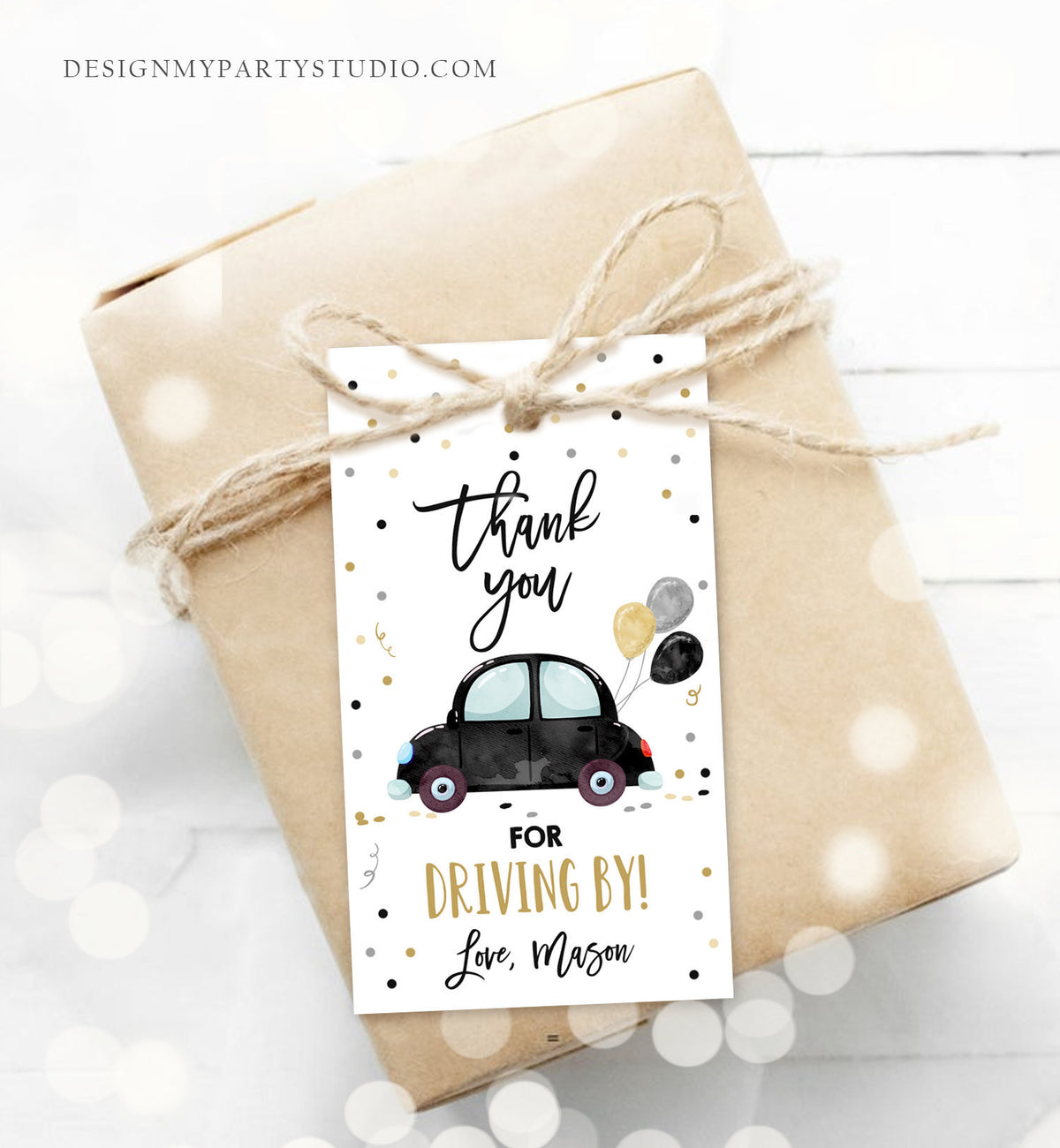 Editable Drive By Favor Tag Birthday Parade Drive Through Favors Party Thank You Gift Quarantine Black Car Corjl Template Printable 0333