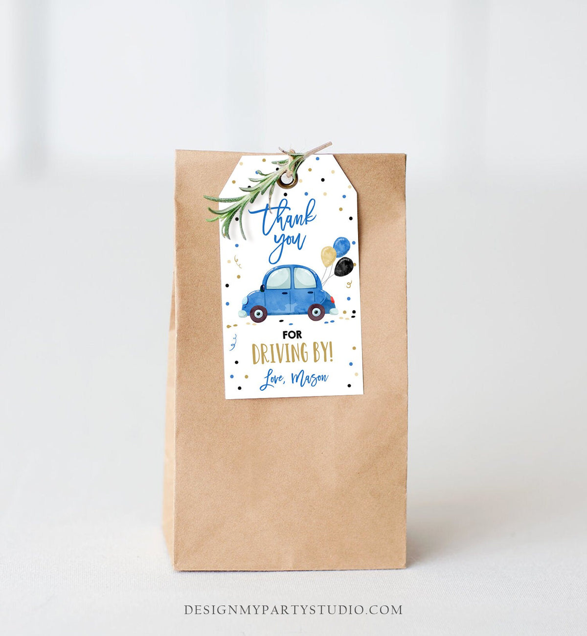 Editable Drive By Favor Tag Birthday Parade Drive Through Favors Party Thank You Gift Quarantine Blue Car Corjl Template Printable 0333