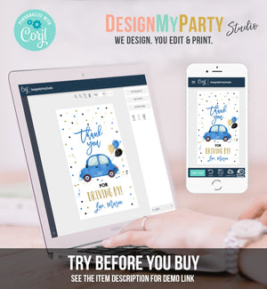 Editable Drive By Favor Tag Birthday Parade Drive Through Favors Party Thank You Gift Quarantine Blue Car Corjl Template Printable 0333