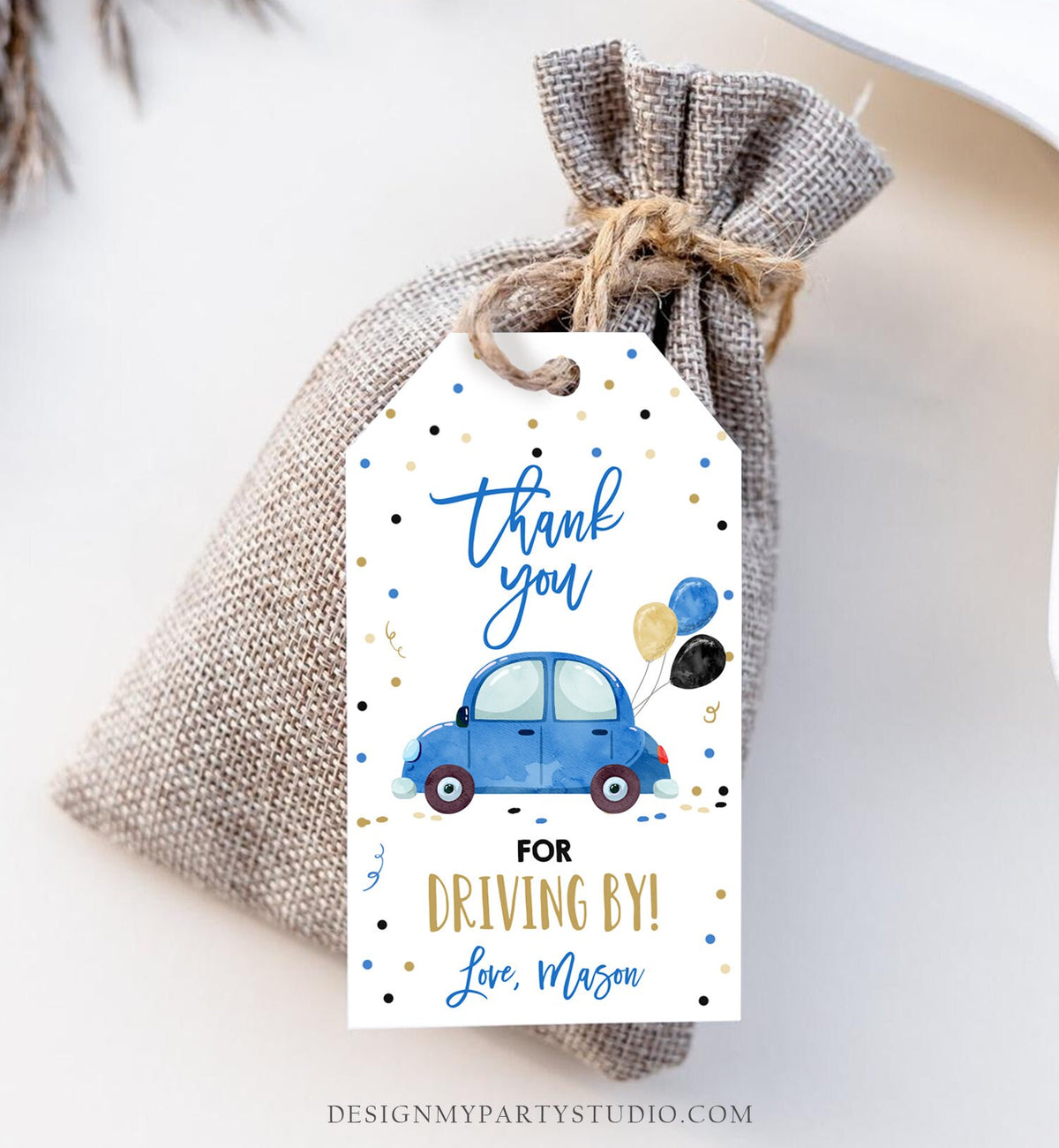 Editable Drive By Favor Tag Birthday Parade Drive Through Favors Party Thank You Gift Quarantine Blue Car Corjl Template Printable 0333