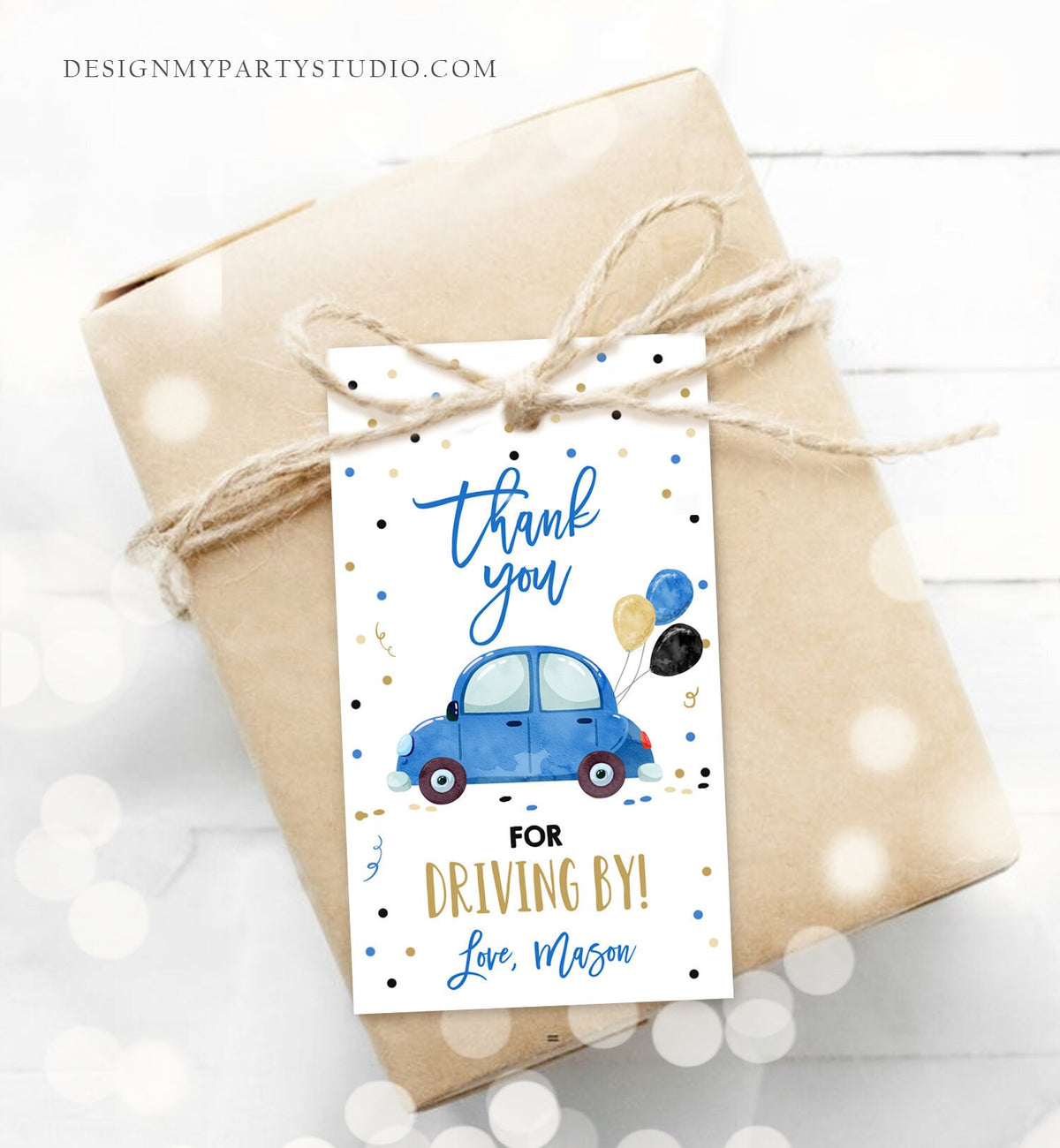 Editable Drive By Favor Tag Birthday Parade Drive Through Favors Party Thank You Gift Quarantine Blue Car Corjl Template Printable 0333