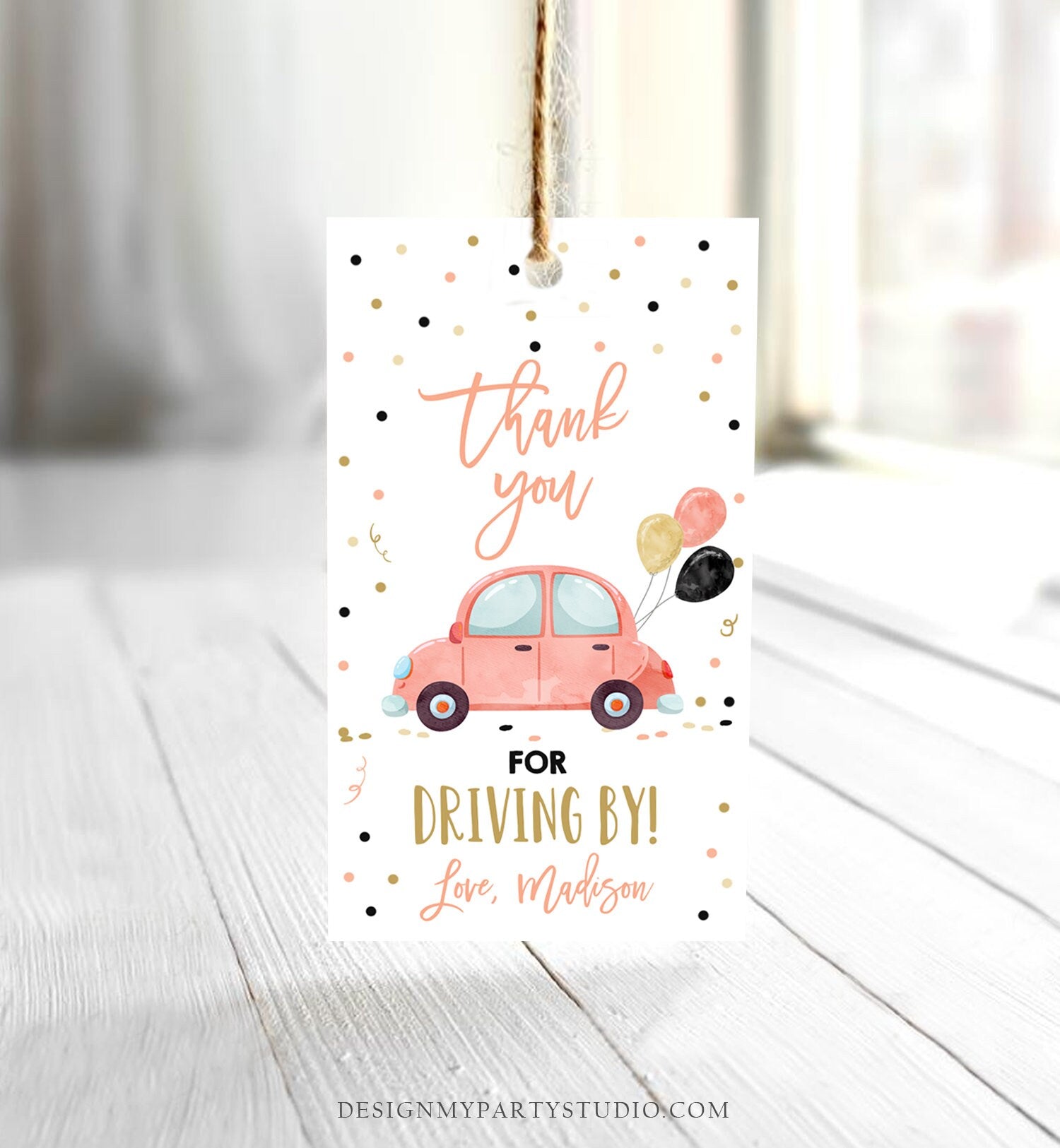 Editable Drive By Favor Tag Birthday Parade Drive Through Favors Party Thank You Gift Quarantine Coral Car Corjl Template Printable 0333