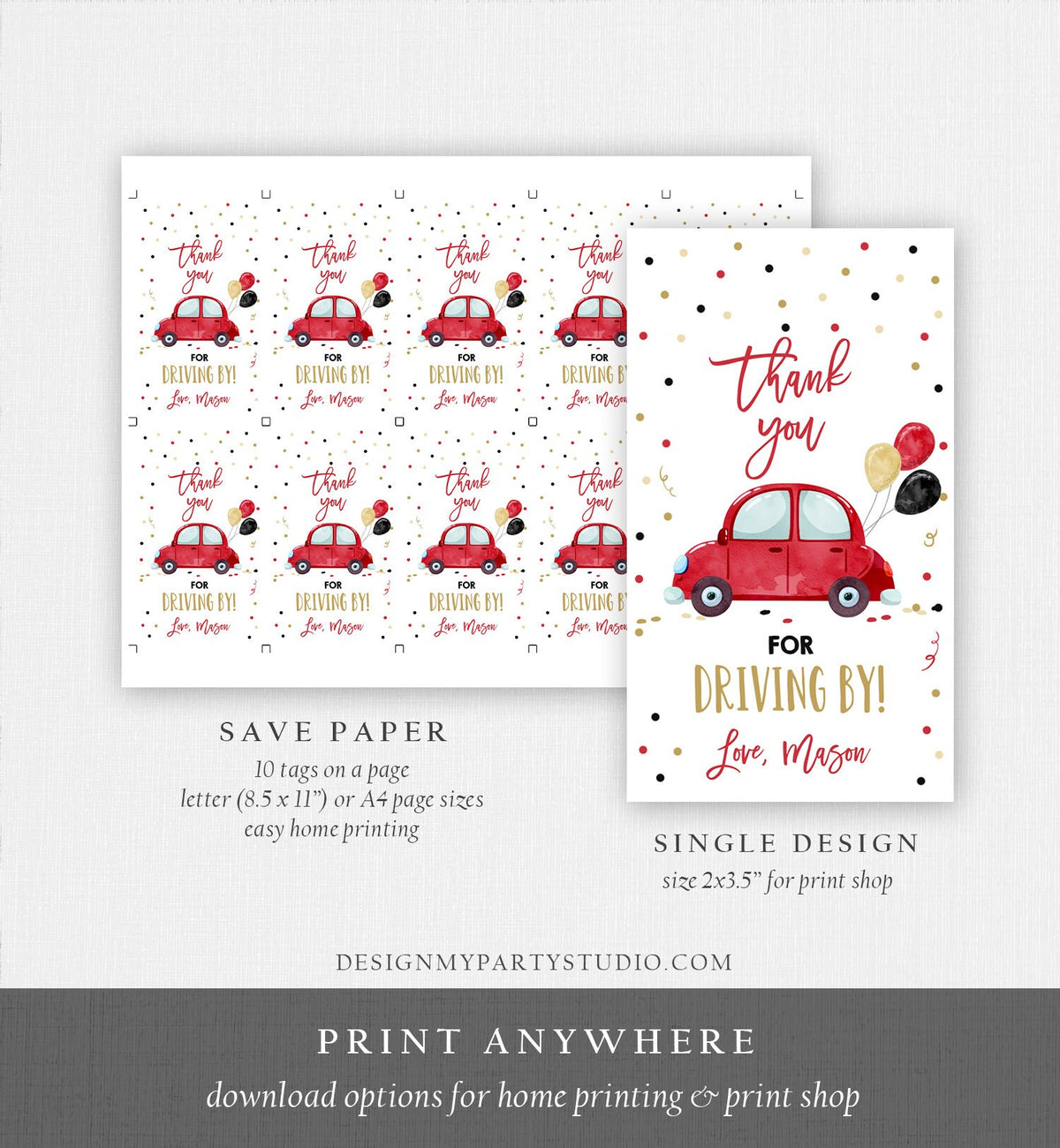 Editable Drive By Favor Tag Birthday Parade Drive Through Favors Party Thank You Gift Quarantine Red Car Corjl Template Printable 0333