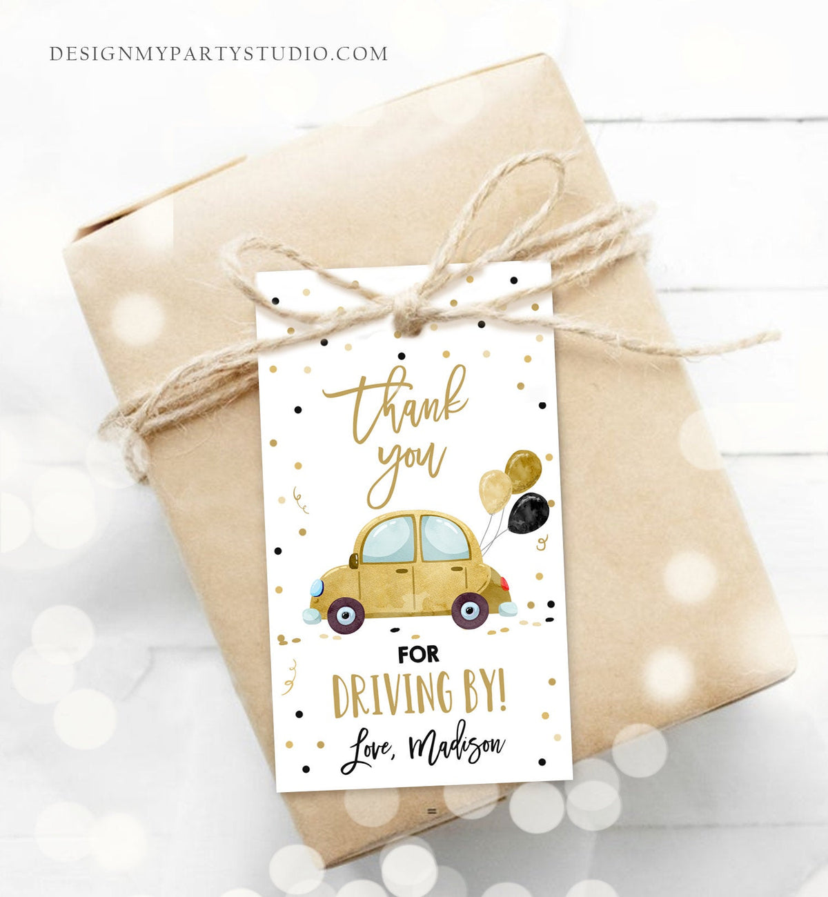 Editable Drive By Favor Tag Birthday Parade Drive Through Favors Party Thank You Gift Quarantine Gold Car Corjl Template Printable 0333