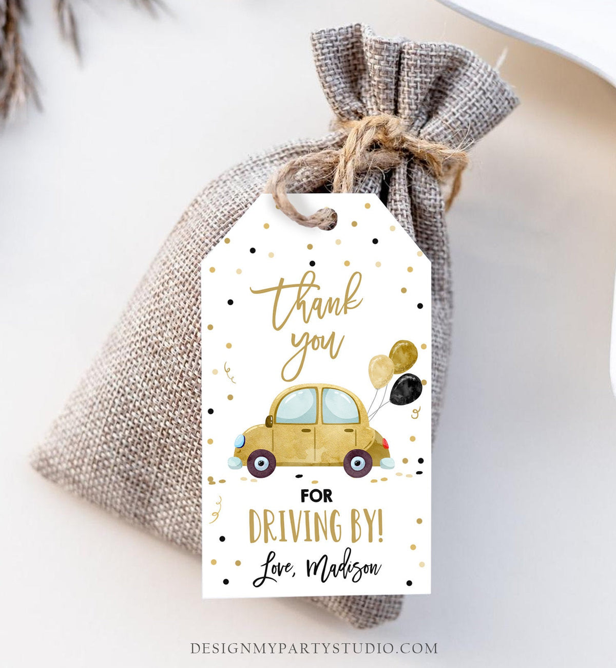 Editable Drive By Favor Tag Birthday Parade Drive Through Favors Party Thank You Gift Quarantine Gold Car Corjl Template Printable 0333