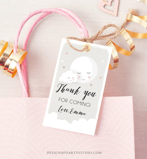 Editable Moon Thank You Favor Tag Baby Shower Gift Love You to the Moon Twinkle Star Gender Neutral Sprinkle Corjl Template Printable 0113