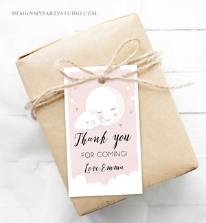 Editable Moon Thank You Favor Tag Baby Shower Gift Love You to the Moon Twinkle Star Baby Girl Pink Sprinkle Corjl Template Printable 0113