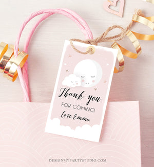 Editable Moon Thank You Favor Tag Baby Shower Gift Love You to the Moon Twinkle Star Baby Girl Pink Sprinkle Corjl Template Printable 0113
