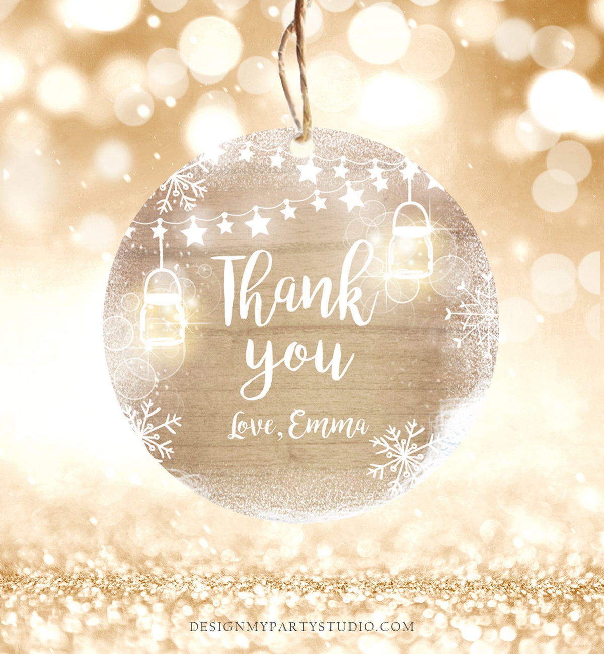 Editable Winter Thank You Favor Tag Baby Shower Birthday Rustic Wood Snowflakes Snow Winter Onederland Digital Corjl Template Printable 0031