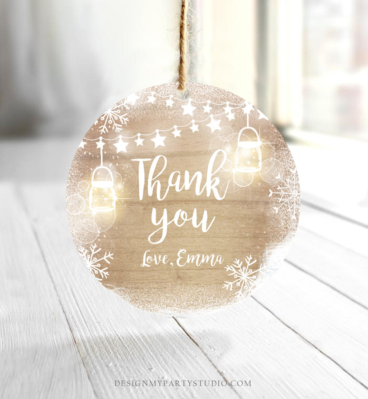 Editable Winter Thank You Favor Tag Baby Shower Birthday Rustic Wood Snowflakes Snow Winter Onederland Digital Corjl Template Printable 0031