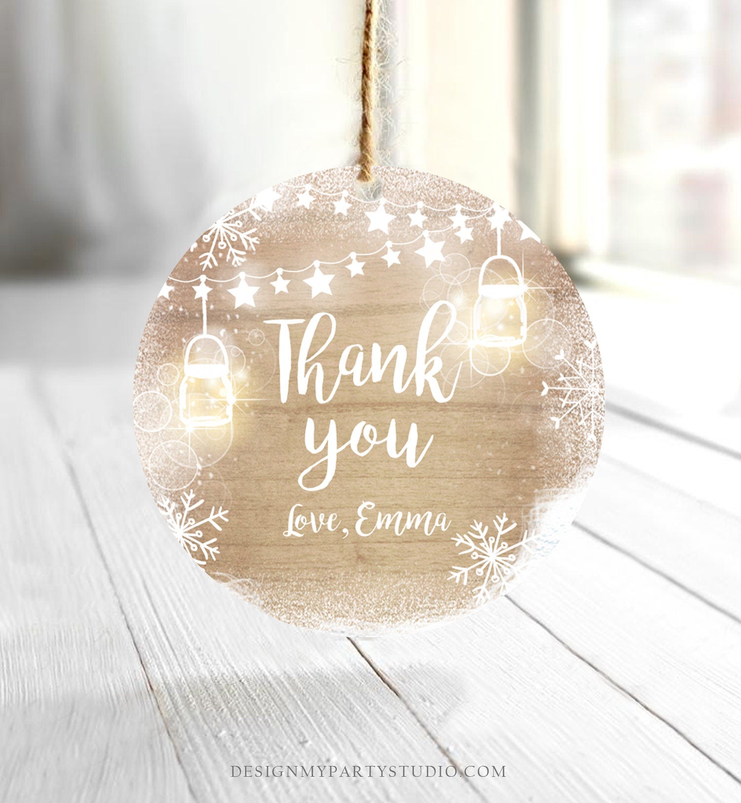 Editable Winter Thank You Favor Tag Baby Shower Birthday Rustic Wood Snowflakes Snow Winter Onederland Digital Corjl Template Printable 0031