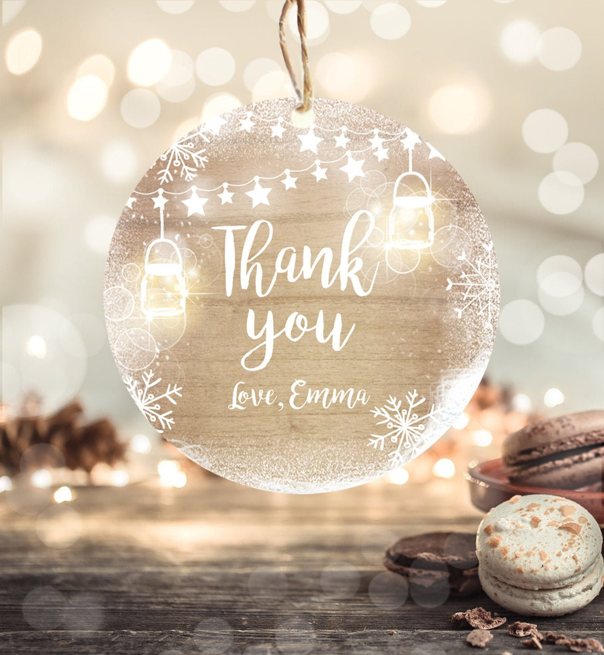 Editable Winter Thank You Favor Tag Baby Shower Birthday Rustic Wood Snowflakes Snow Winter Onederland Digital Corjl Template Printable 0031