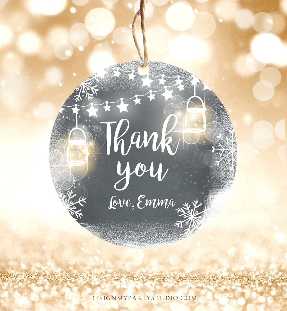 Editable Winter Thank You Favor Tag Baby Shower Birthday Rustic Wood Snowflakes Snow Winter Onederland Digital Corjl Template Printable 0031