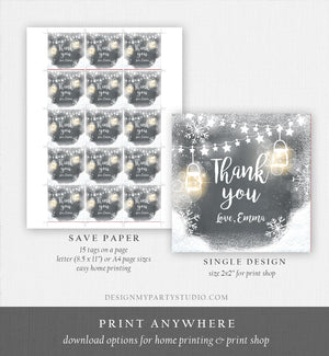 Editable Winter Thank You Favor Tag Baby Shower Birthday Rustic Wood Snowflakes Snow Winter Onederland Digital Corjl Template Printable 0031