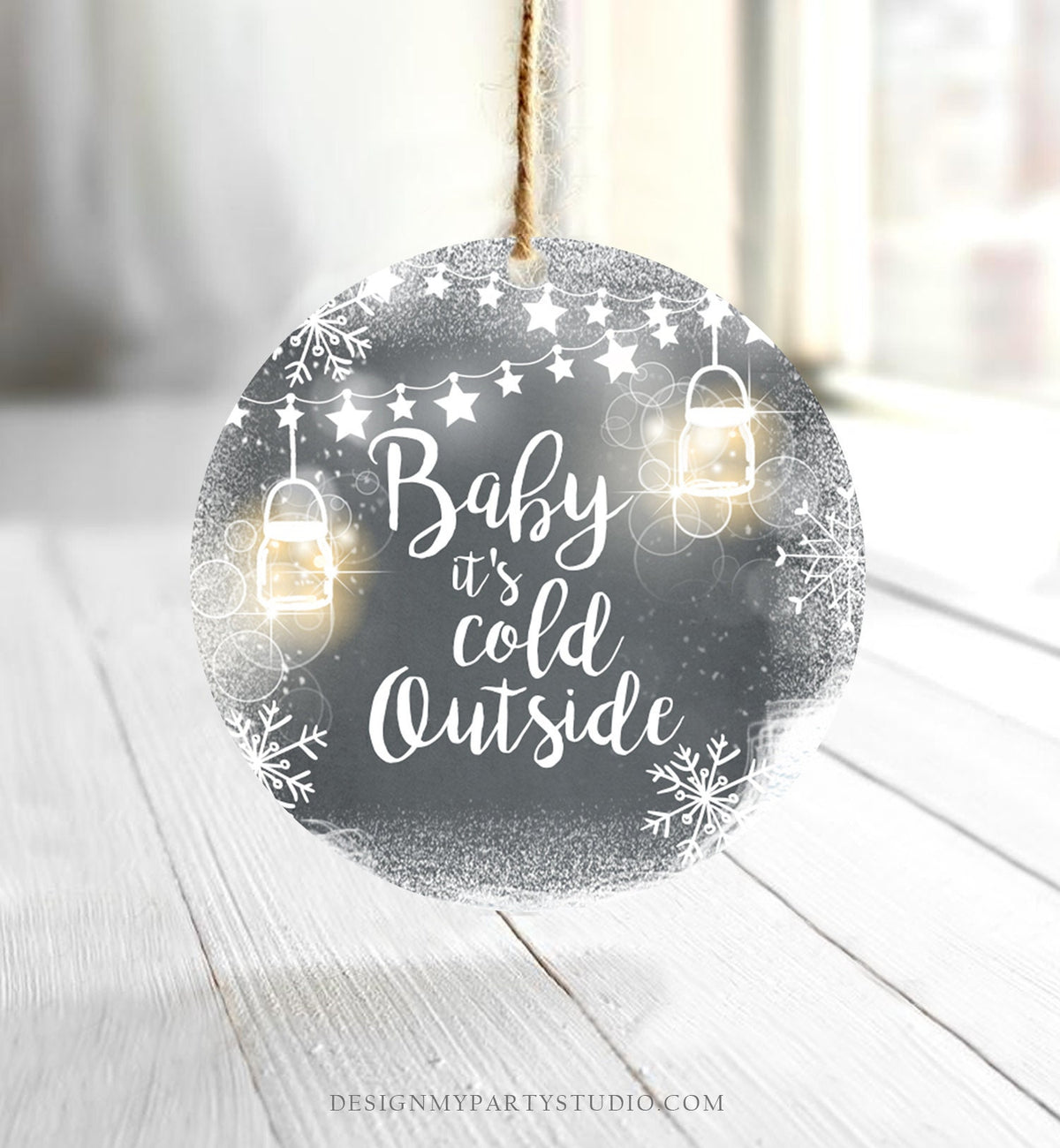 Editable Baby It&#39;s Cold Outside Thank You Favor Tag Baby Shower Rustic Wood Snowflakes Snow Winter Digital Corjl Template Printable 0031
