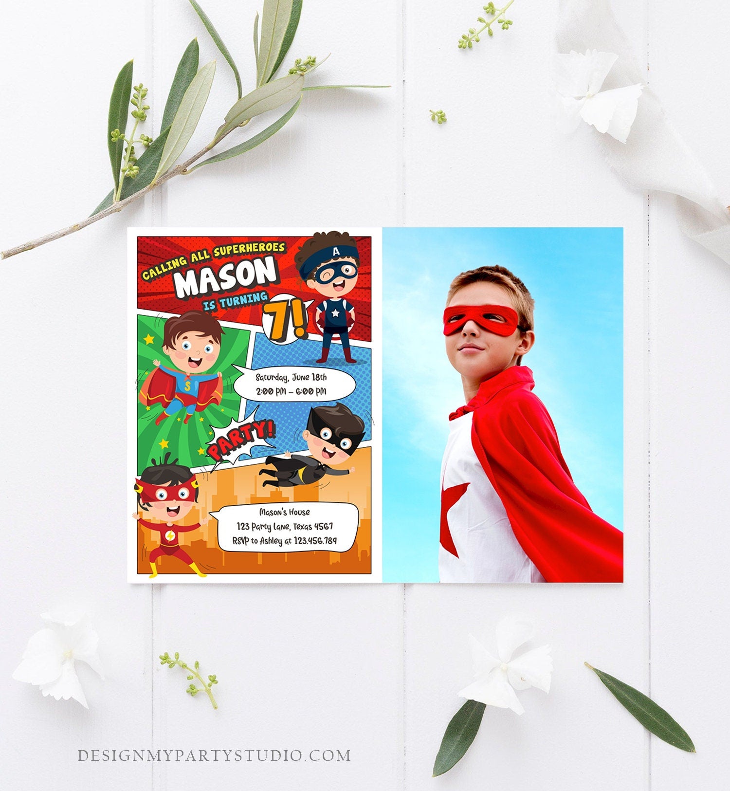 Editable Superheroes Birthday Invitation Comic Book Action Superhero Super Boy Party DC Digital Download Corjl Template Printable 0383
