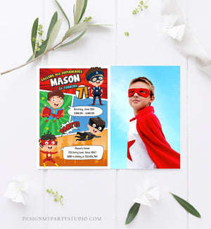 Editable Superheroes Birthday Invitation Comic Book Action Superhero Super Boy Party DC Digital Download Corjl Template Printable 0383