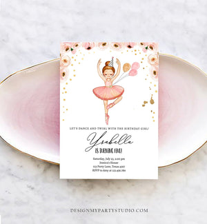 Editable Ballerina Birthday Invitation Ballerina Invitation Ballet Girl Tutu Dress Pink Gold Download Printable Invite Template Corjl 0375