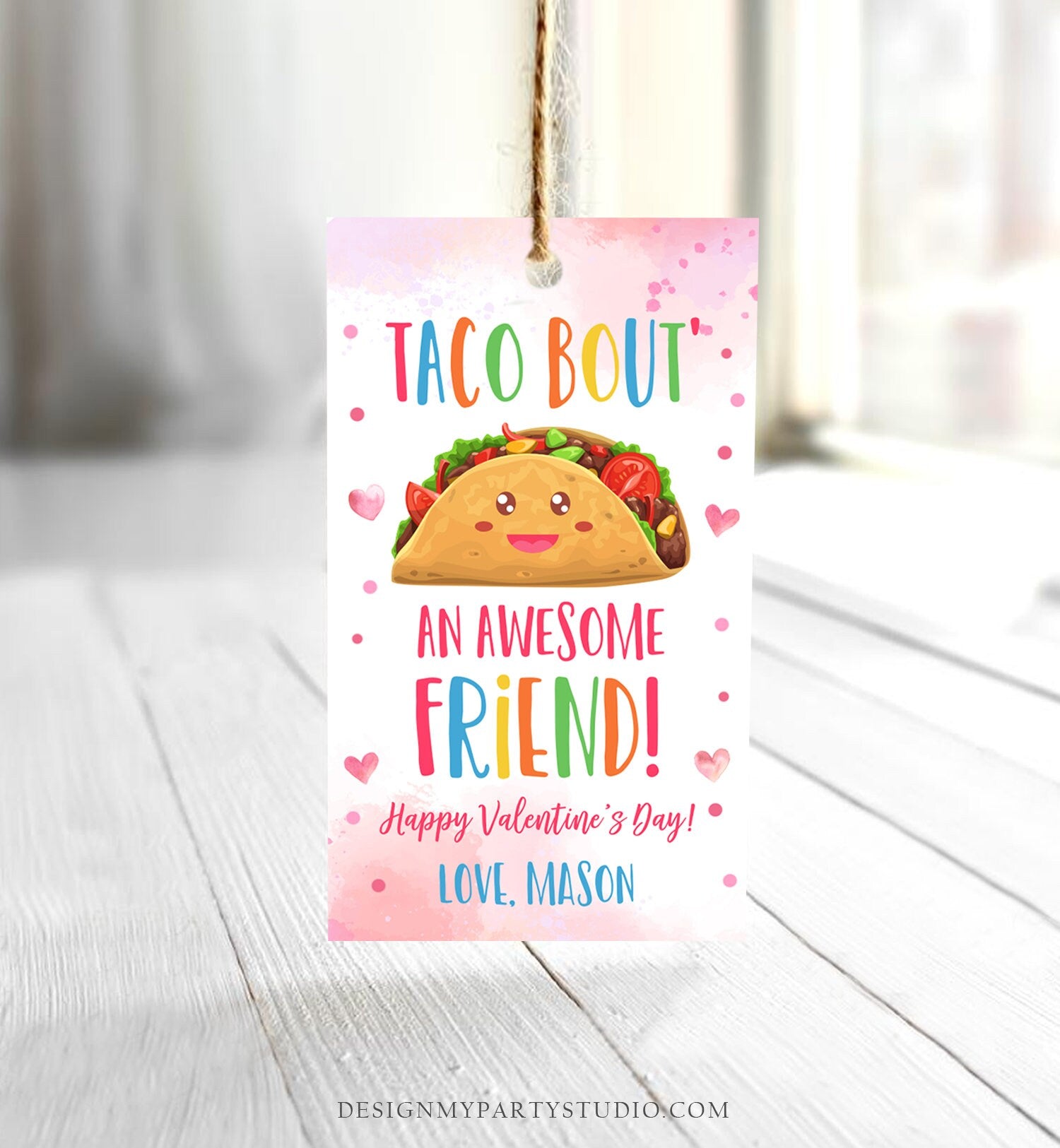 Editable Taco Bout an Awesome Friend Valentine's Day Favor Tag Thank You Valentines Tag School Non-Candy Printable Digital PRINTABLE 0370