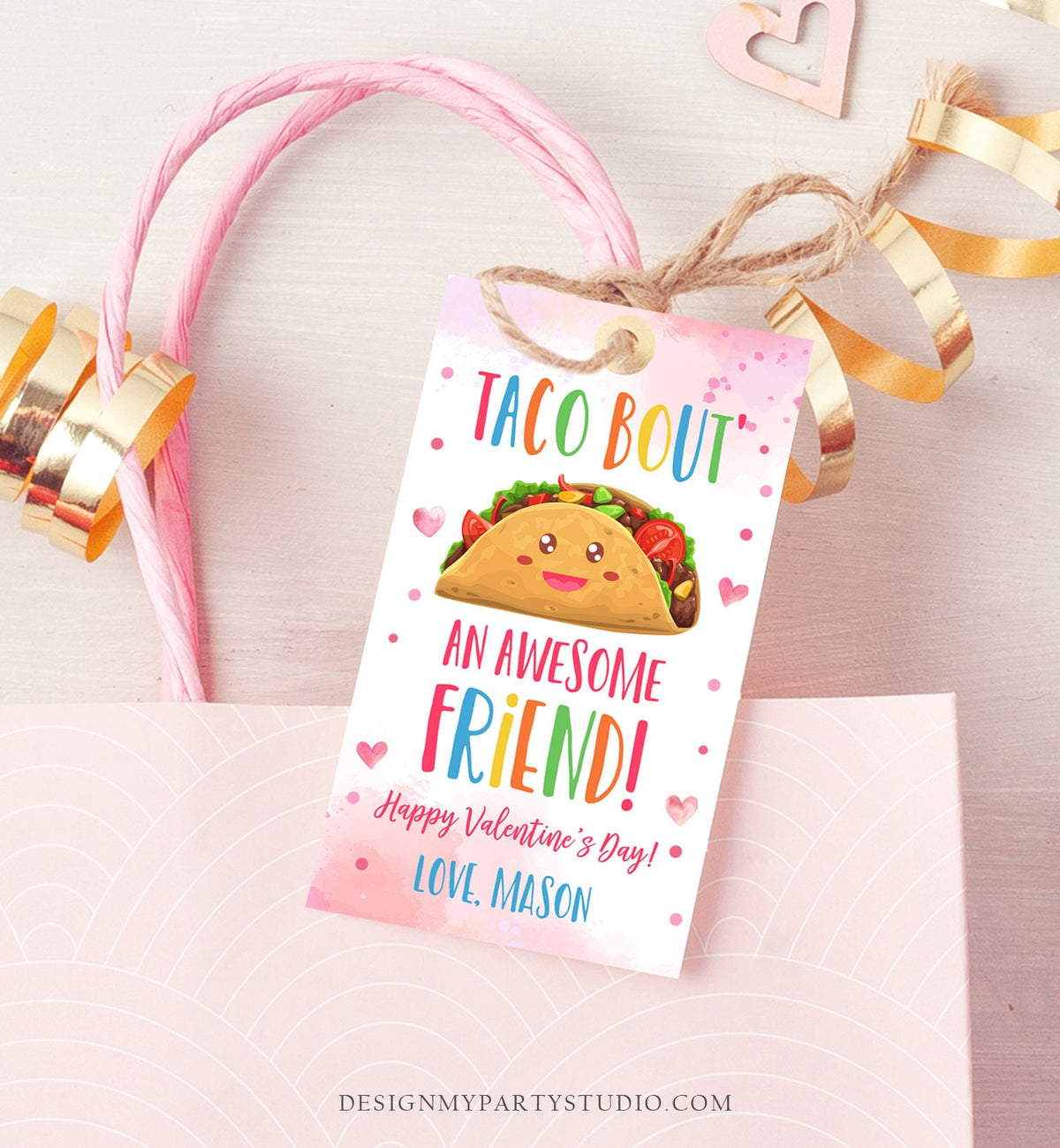 Editable Taco Bout an Awesome Friend Valentine&#39;s Day Favor Tag Thank You Valentines Tag School Non-Candy Printable Digital PRINTABLE 0370