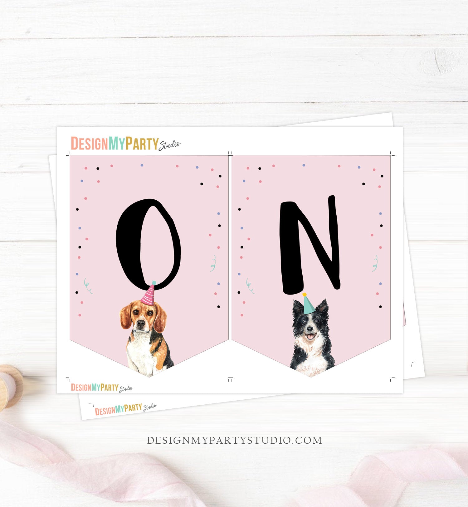 Puppy 1st Birthday High Chair Banner Dog Birthday Party Puppy Birthday Girl Pink ONE Banner Puppy Party Decor Dog PRINTABLE Digital 0384
