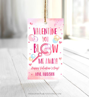 Editable Valentine You Blow Me Away Favor Tag Thank You Blowing Bubbles Soap Valentine's Day Tag School Non-Candy Printable PRINTABLE 0370