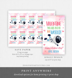 Editable Valentine You Are Out Of This World Favor Tag Thank You Space Astronaut Space Valentine's Day Tag School Non-Candy Printable 0370