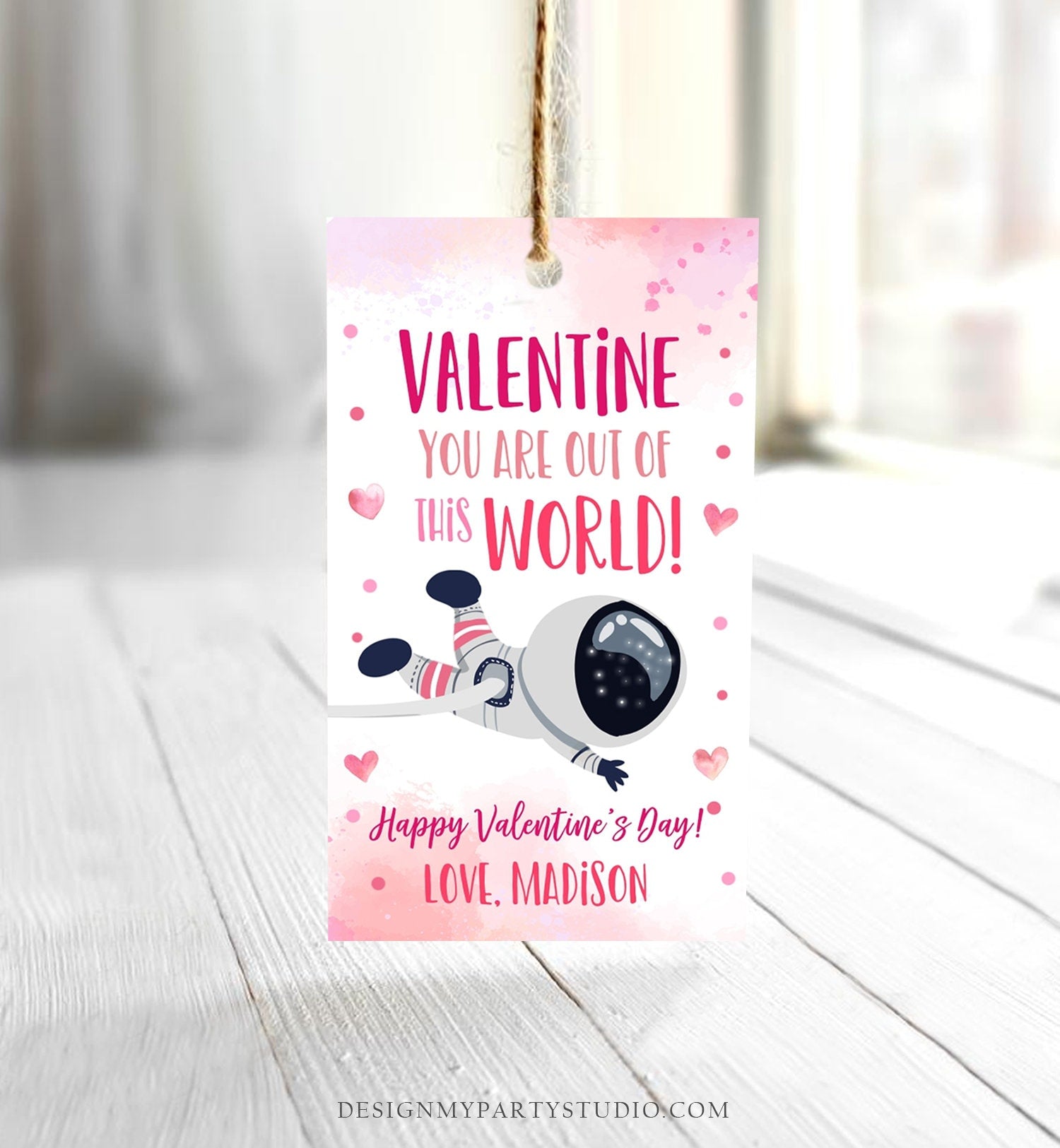 Editable Valentine You Are Out Of This World Favor Tag Thank You Space Astronaut Space Valentine's Day Tag School Non-Candy Printable 0370