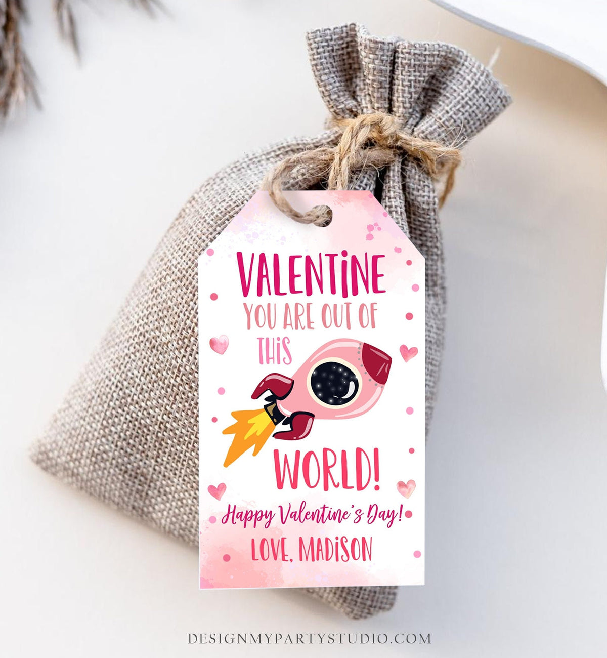 Editable Valentine You Are Out Of This World Favor Tag Thank You Space Rocket Ship Valentine&#39;s Day Tag School Non-Candy Printable 0370
