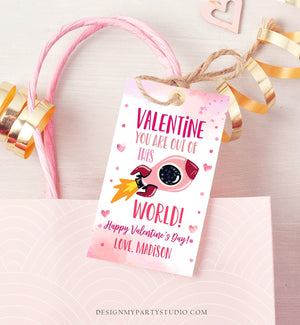 Editable Valentine You Are Out Of This World Favor Tag Thank You Space Rocket Ship Valentine's Day Tag School Non-Candy Printable 0370