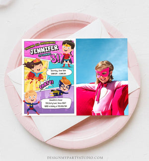 Editable Superheroes Birthday Invitation Comic Book Action Superhero Super Girl Party DC Digital Download Corjl Template Printable 0383