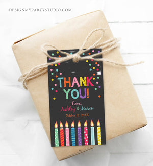 Editable Candles Confetti Favor Tags Joint Twin Birthday Thank You Tags Label Candle Colorful Boy Girl Shower Corjl Template Printable 0277