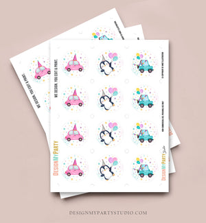 Winter Drive By Birthday Cupcake Toppers Penguin Favor Tags Winter Birthday Parade Quarantine Driving By Download Digital PRINTABLE 0372