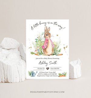 Editable Flopsy Bunny Baby Shower Invitation Girl Pink Rustic Peter Rabbit Invitation Spring Sprinkle Digital Corjl Template Printable 0351