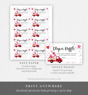 Editable Drive By Diaper Raffle Ticket Sweetheart Valentine Baby Shower Hearts Pink Girl Red Through Truck Diaper Game Corjl Template 0365