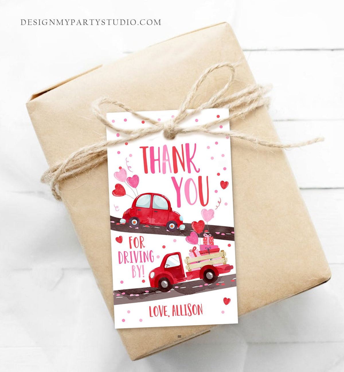 Editable Drive By Favor Tag Sweetheart Valentine Hearts Drive Through Baby Shower Bridal Shower Birthday Thank You Gift Tags Girl Corjl 0365