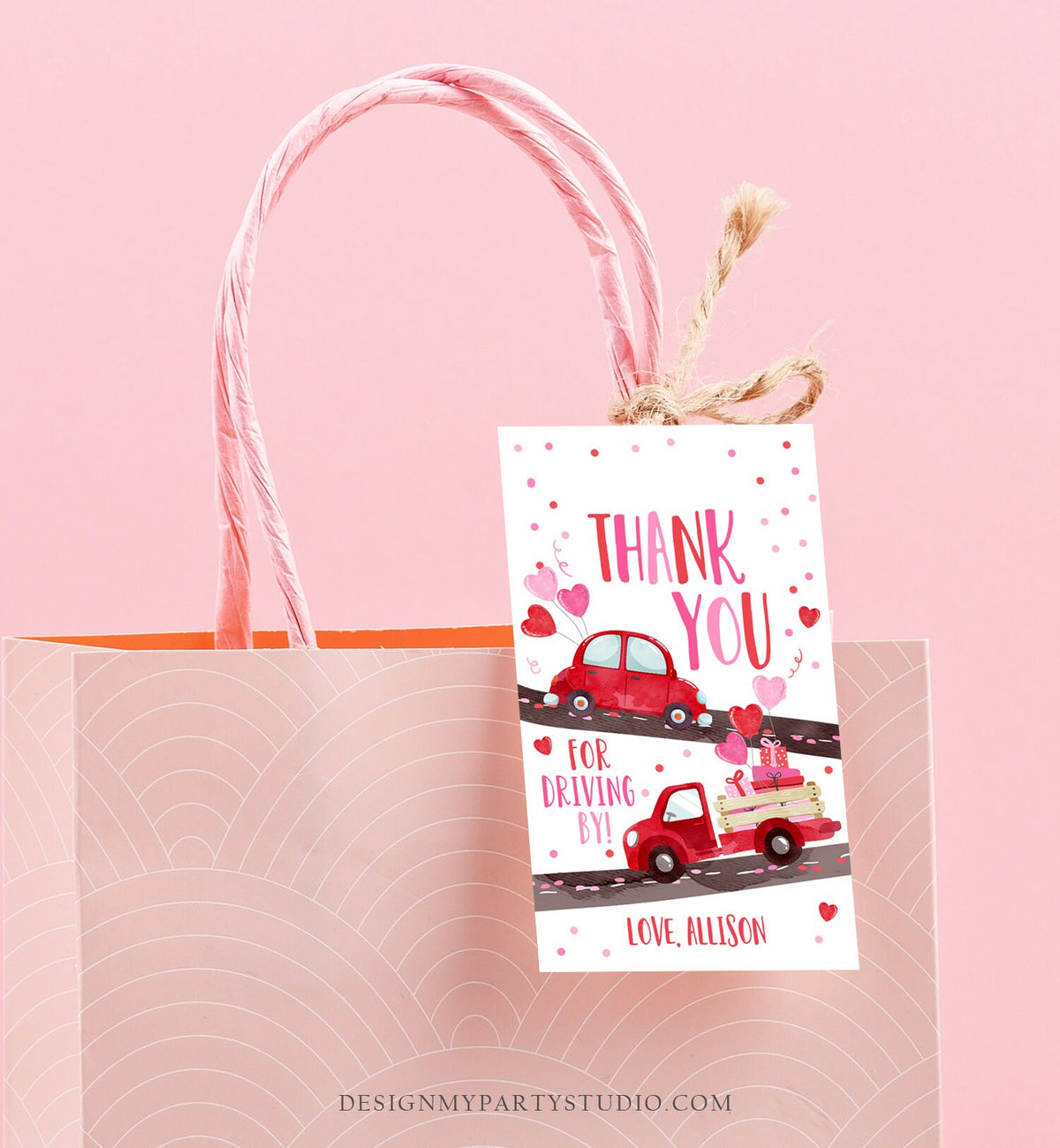 Editable Drive By Favor Tag Sweetheart Valentine Hearts Drive Through Baby Shower Bridal Shower Birthday Thank You Gift Tags Girl Corjl 0365