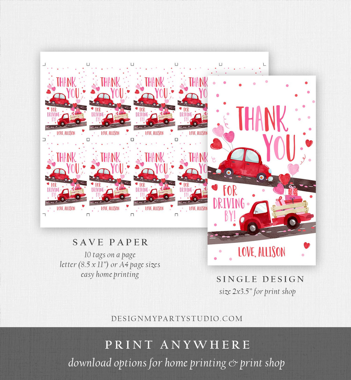 Editable Drive By Favor Tag Sweetheart Valentine Hearts Drive Through Baby Shower Bridal Shower Birthday Thank You Gift Tags Girl Corjl 0365