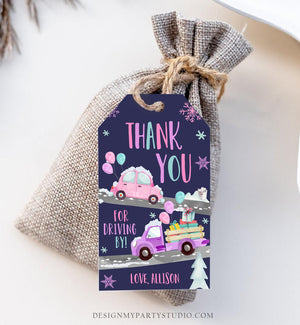 Editable Winter Drive By Favor Tag Drive By Birthday Party Parade Thank You Gift Tags Through Pink Girl Corjl Template Printable 0333